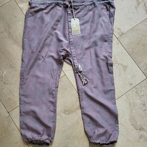 Lemlem resort wear lounge pants. They are wide and comfortable in the waistline.